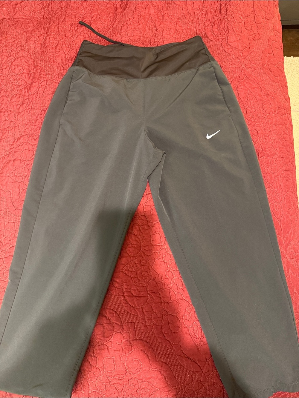 Nike Black Crop Athletic Pants with White Swoosh